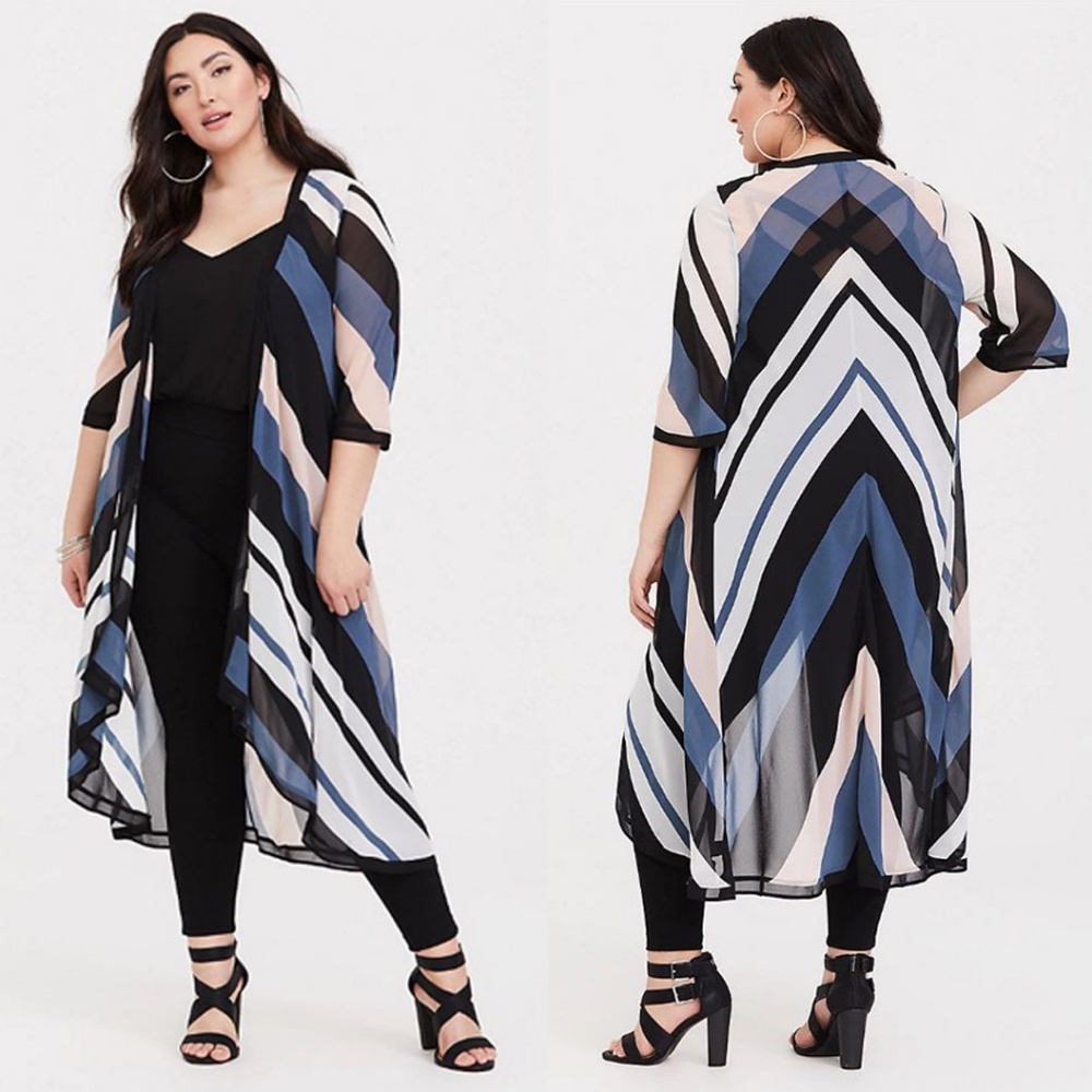 Chevron Stripe Chiffon Kimono